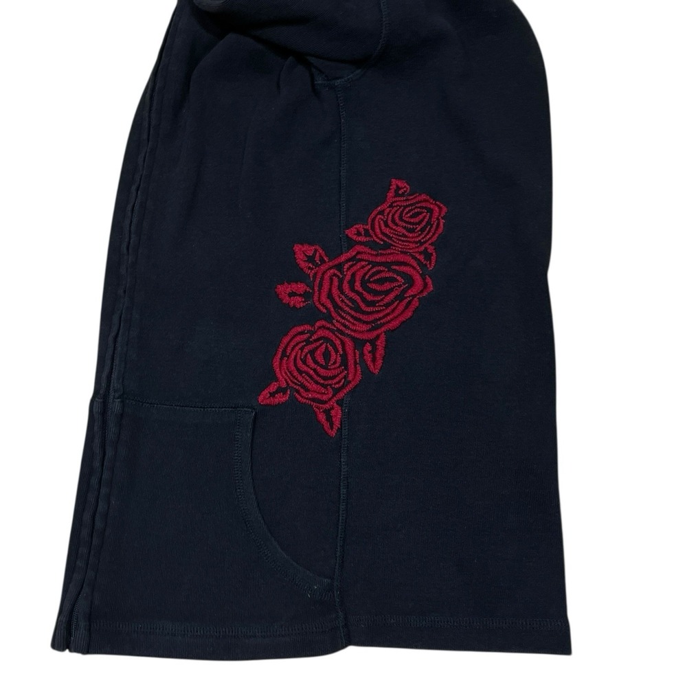 Vtg Lucky Brand Embroidered Roses Full Zip Hoodie Sz S Slim Fit Black Stretch - Picture 2 of 8